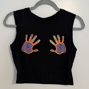 Black Tank Top with Colorful Handprint Design